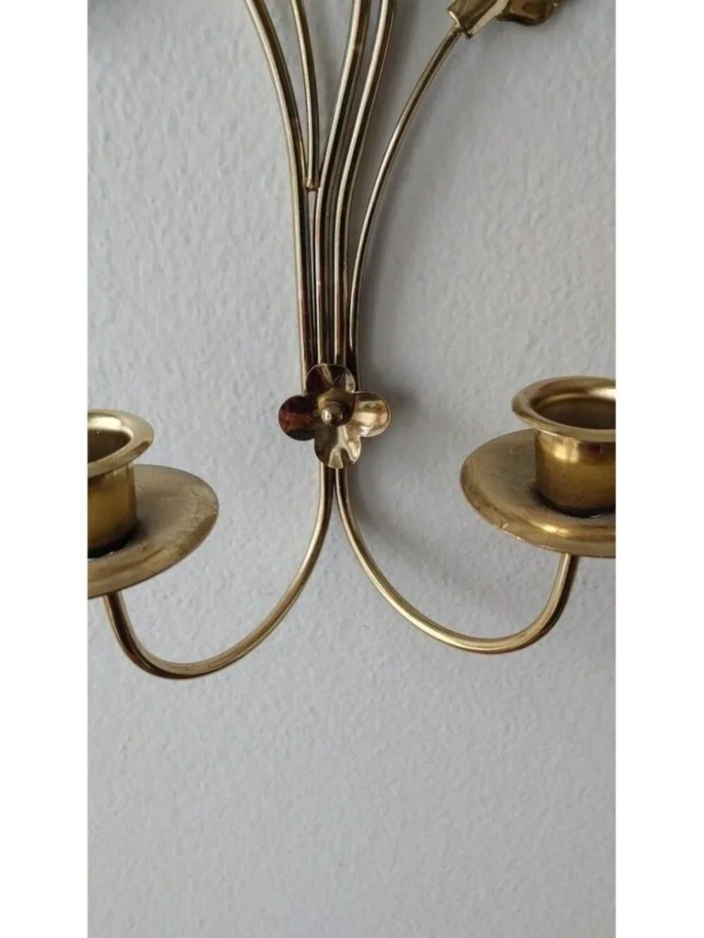 Vintage Home Interiors Goldtone Leaves Scrolls Double Candle Wall Sconce